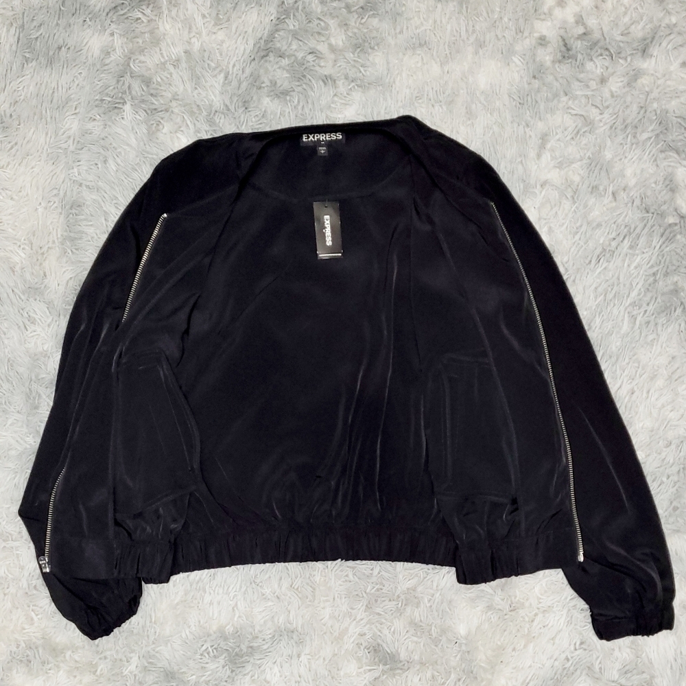 Express Black, Silky 2pc Lightweight Jogger Set w/Jacket & Pants, Size S - Picture 4 of 9